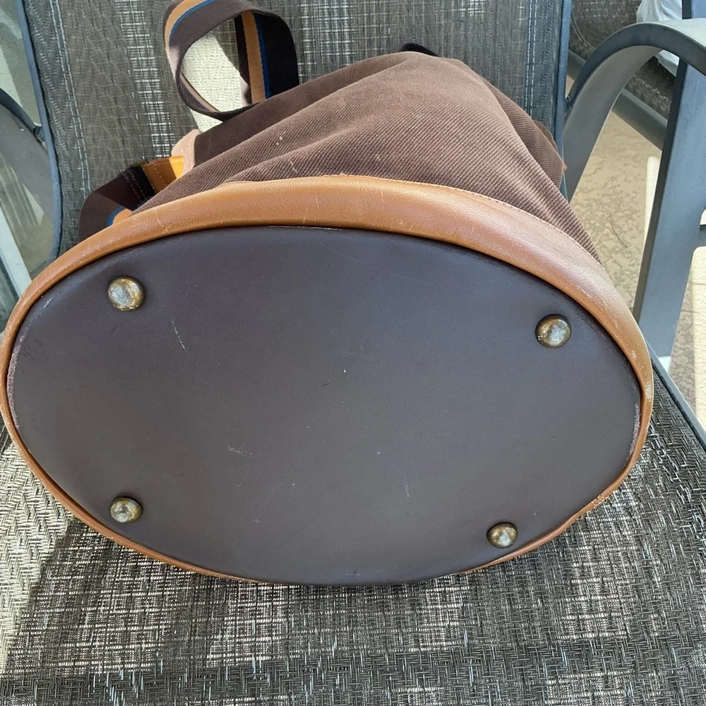 Fila Vintage Brown/Tan Canvas/Leather Bucket Bag